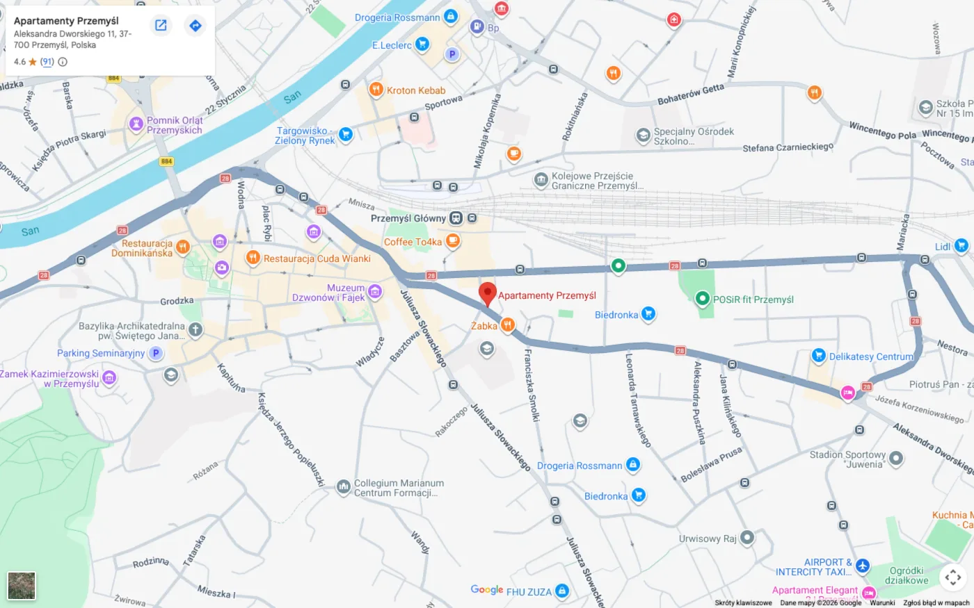 Mapa: Dworskiego 11 tuż obok dworca Przemyśl Główny